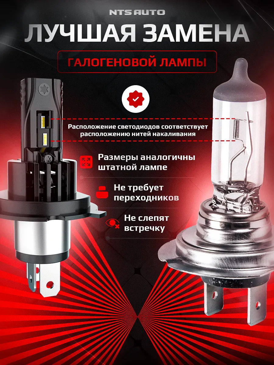 Светодиодные лампы A53 H4/H19 6300К