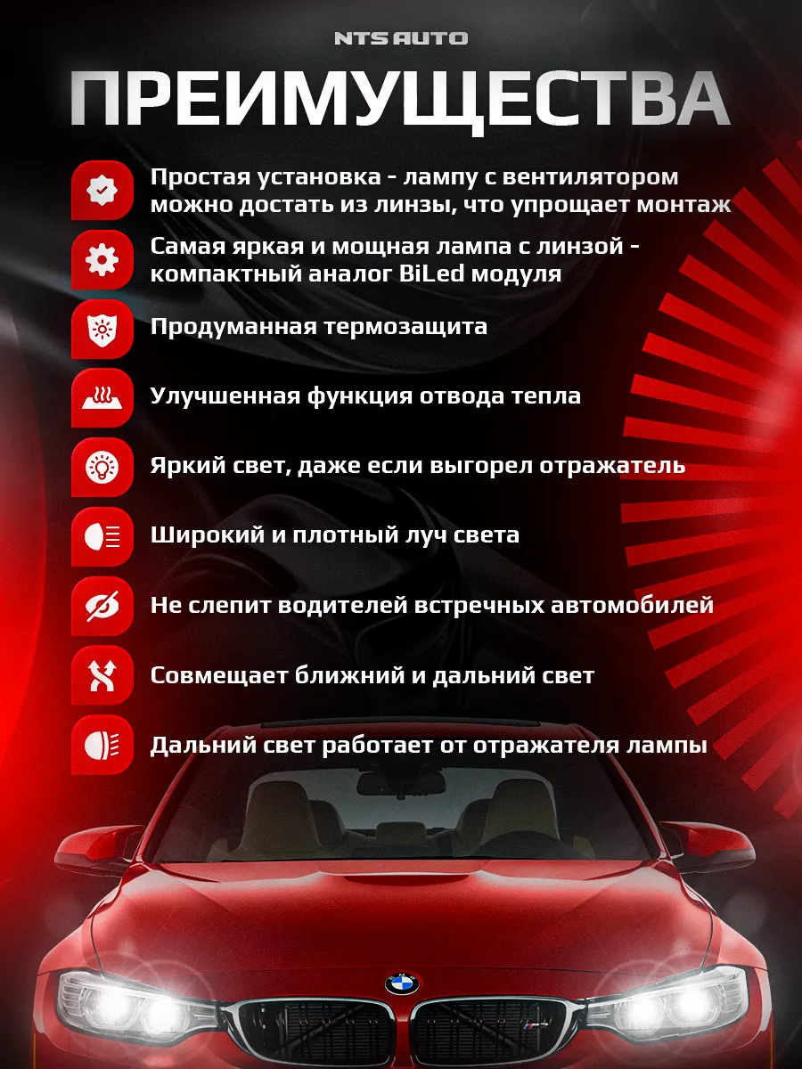 Светодиодная лампа-линза M02K H4 6300K CANBUS