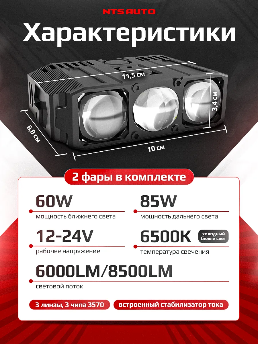 Светодиодная фара с СТГ ближний + дальний свет E06L