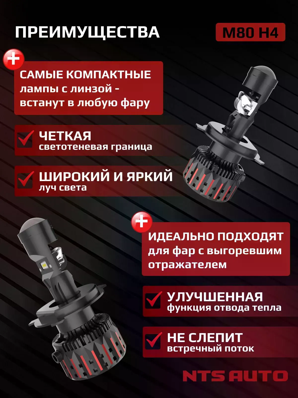 Светодиодная мини лампа-линза M80 H4 90W