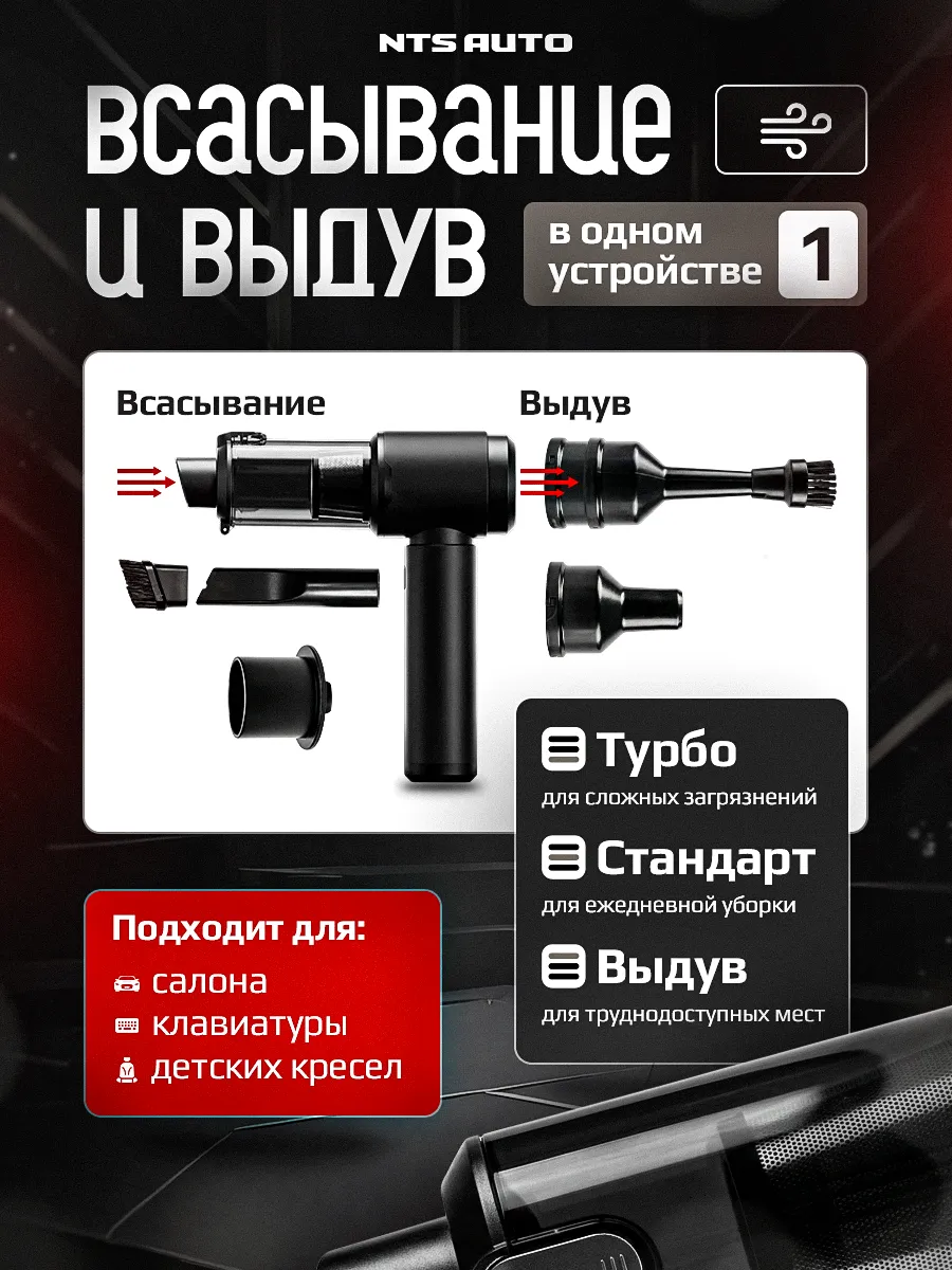 Пылесос автомобильный с аккумулятором NTS-05 100W 6000mAh