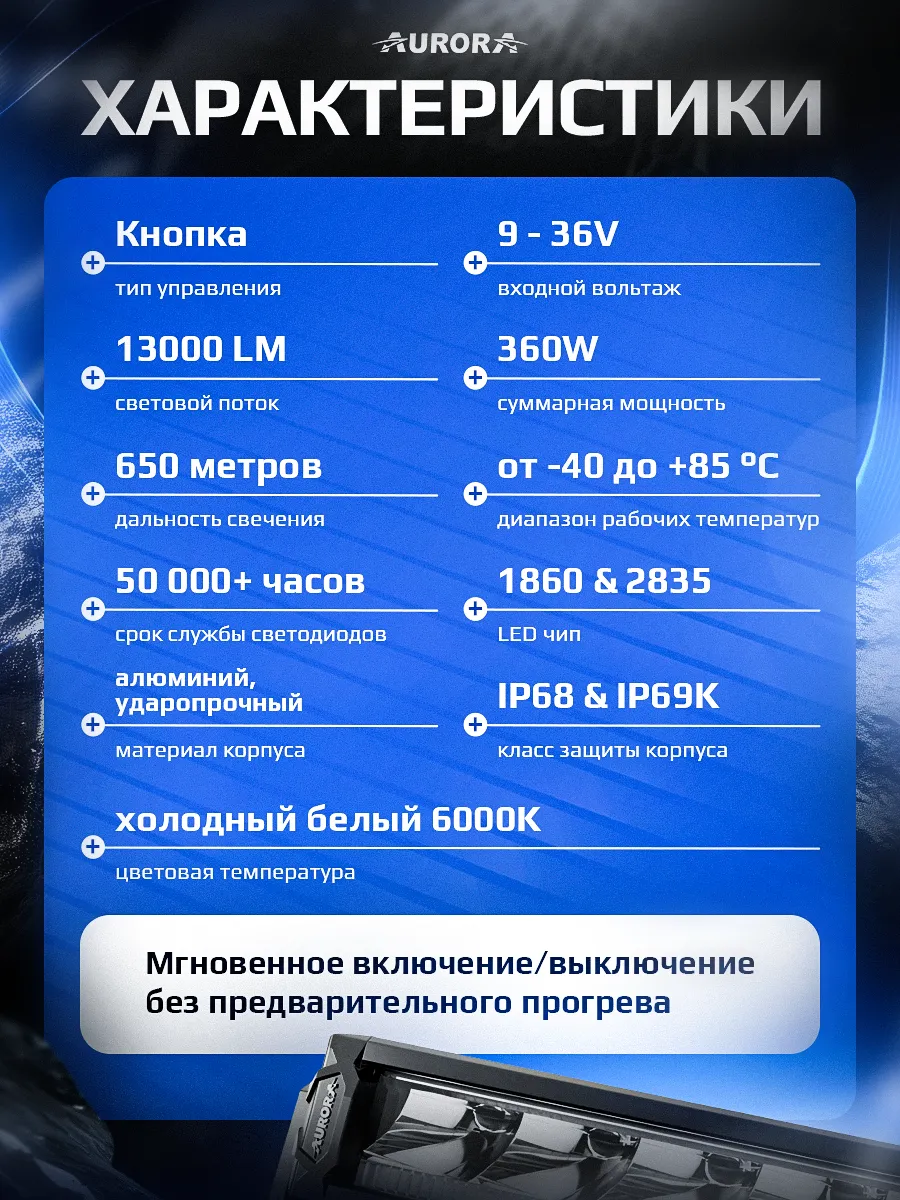 СВЕТОДИОДНАЯ БАЛКА 40" ДАЛЬНЕГО СВЕТА AURORA S10 ДХО Б/Ж