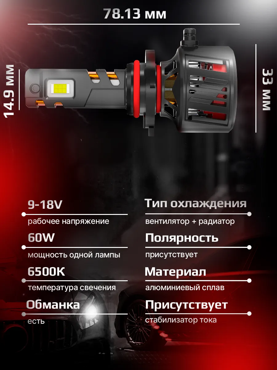 Светодиодная лампа T95 H8/H9/H11