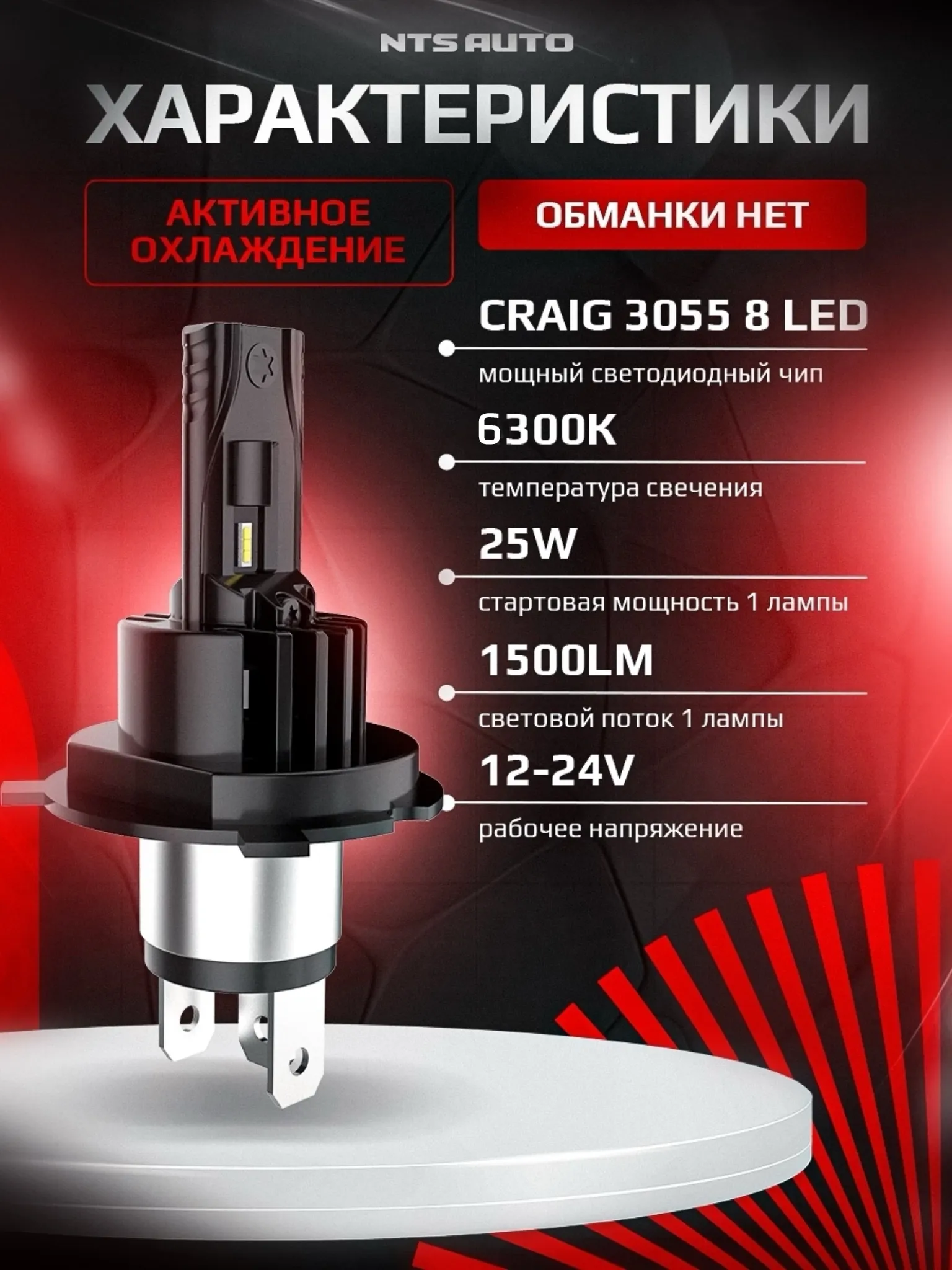 Светодиодные лампы A53 H4/H19 6300К