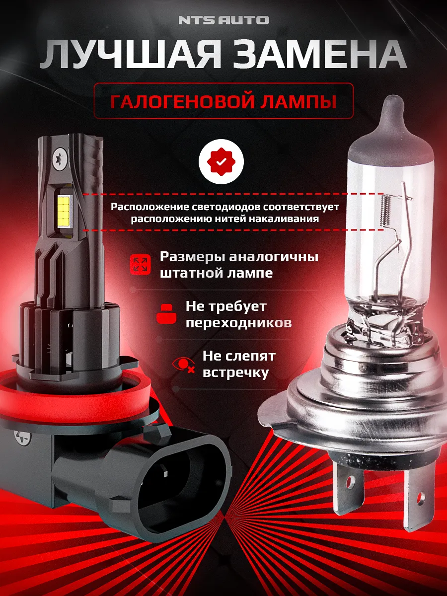 Светодиодные лампы A53 H8/H9/H11/H16 6300К