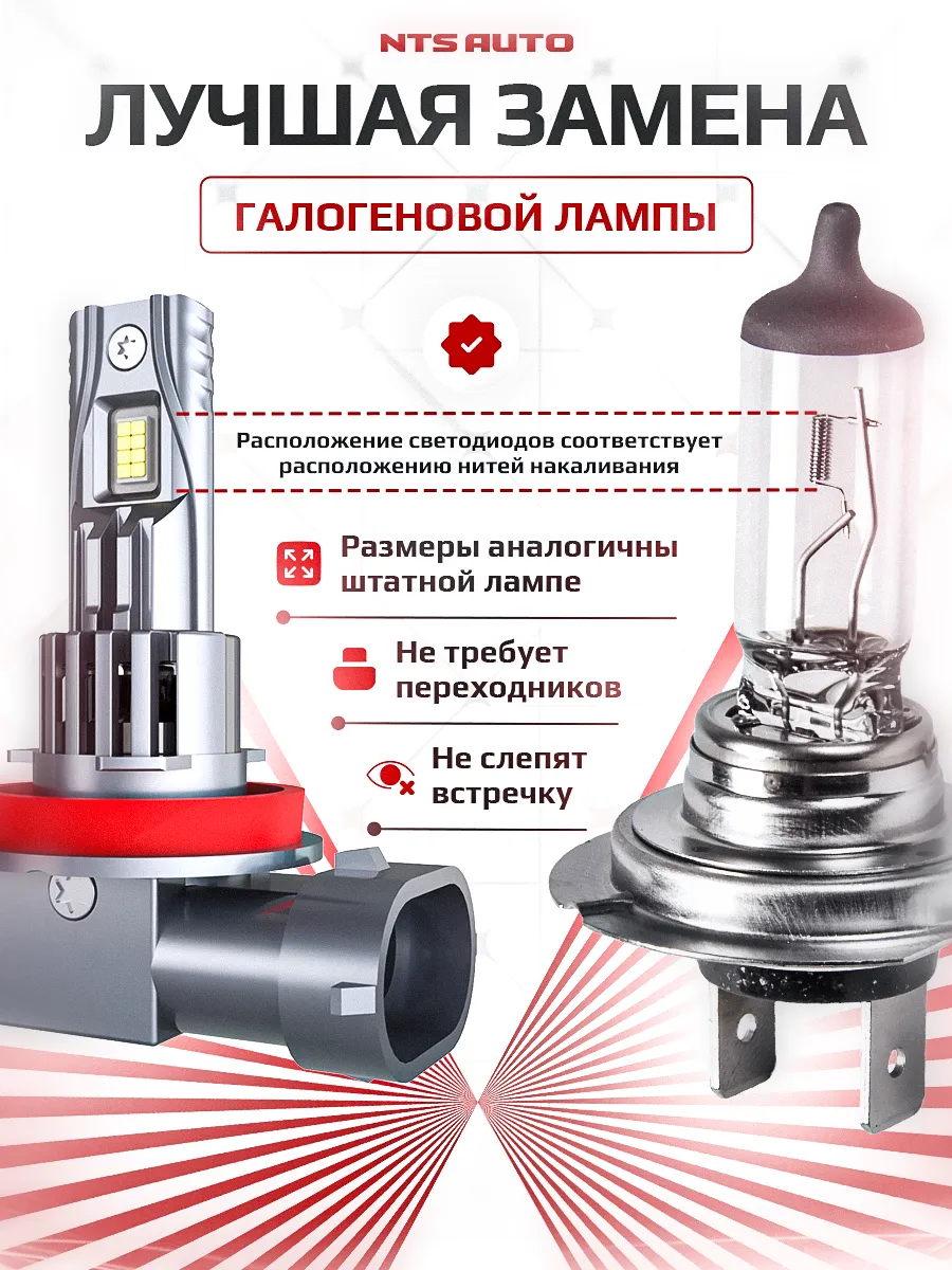 Светодиодные лампы A53 H8/H9/H11/H16 4300К