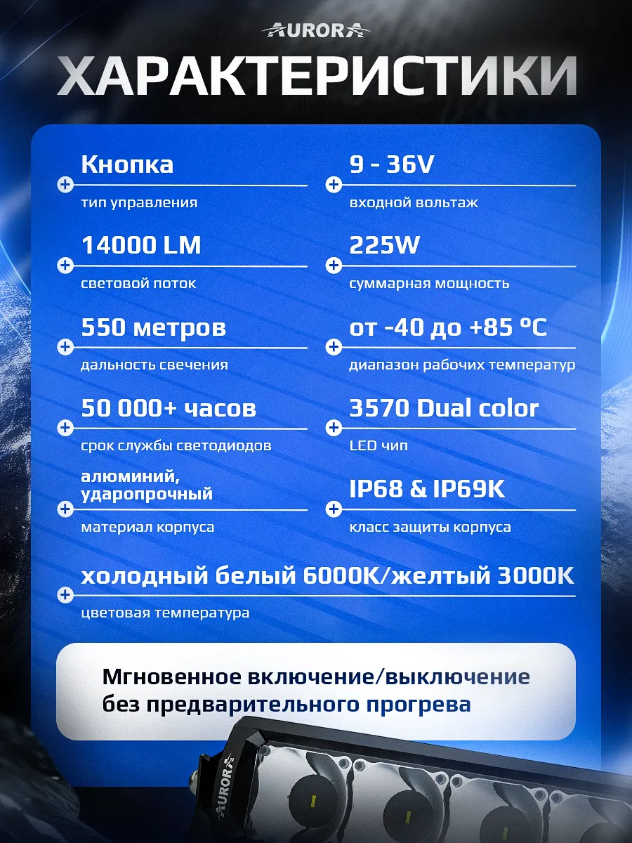 СВЕТОДИОДНАЯ БАЛКА 30" ДАЛЬНЕГО СВЕТА БЕЛО-ЖЕЛТАЯ АВРОРА D6