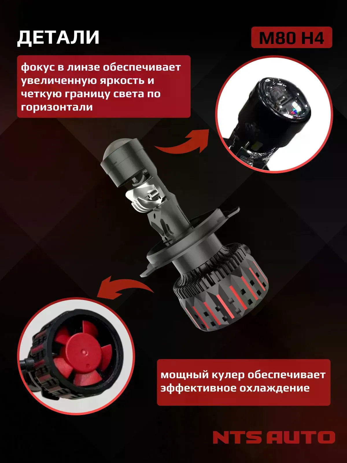 Светодиодная мини лампа-линза M80 H4 90W