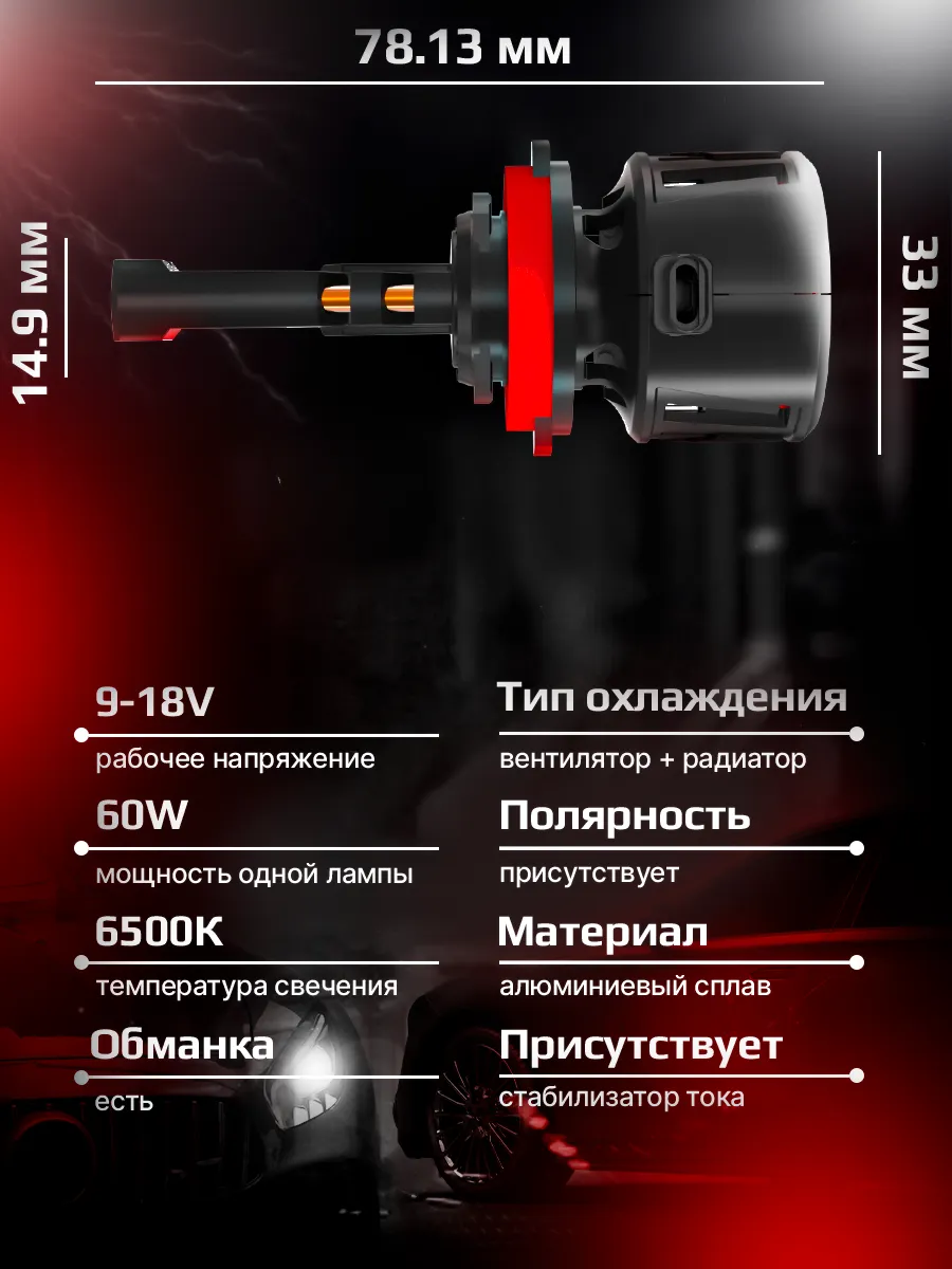 Светодиодная лампа T95 H7/H18
