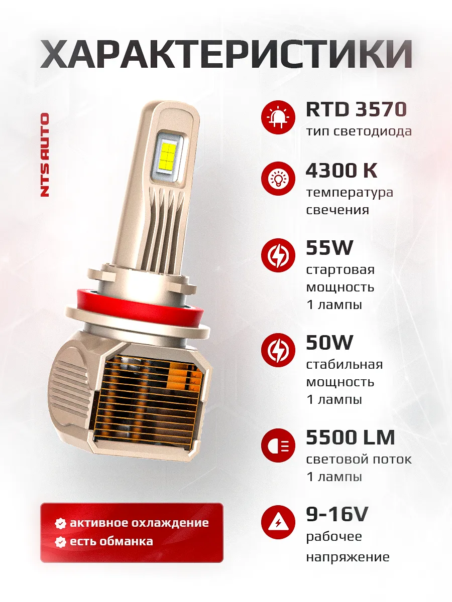 Светодиодные лампы A95 4300K H8/H9/H11/H16 CANBUS