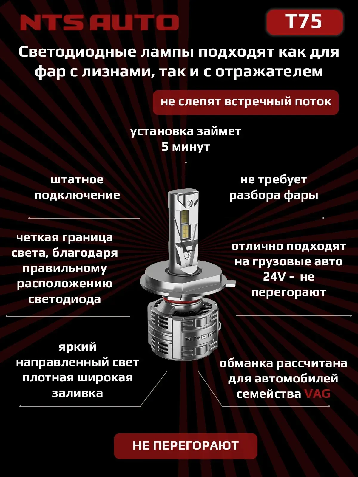 Светодиодные лампы T75 H4