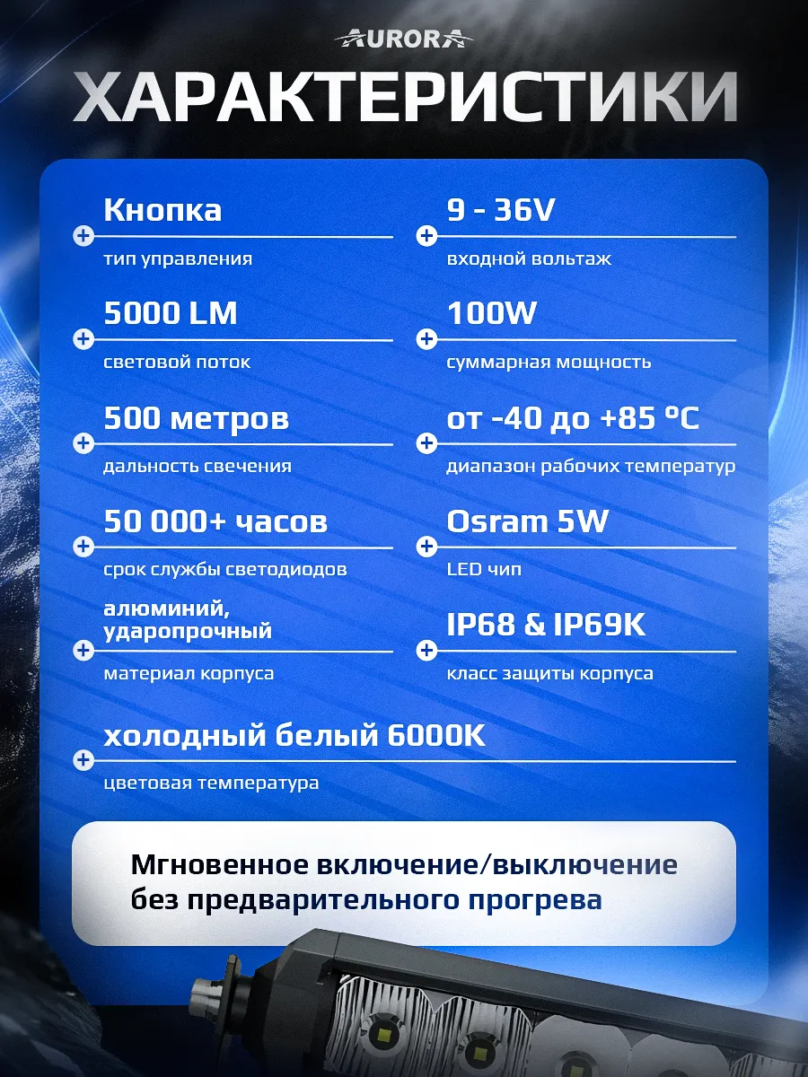 СВЕТОДИОДНАЯ БАЛКА 20" ДАЛЬНЕГО СВЕТА AURORA S5