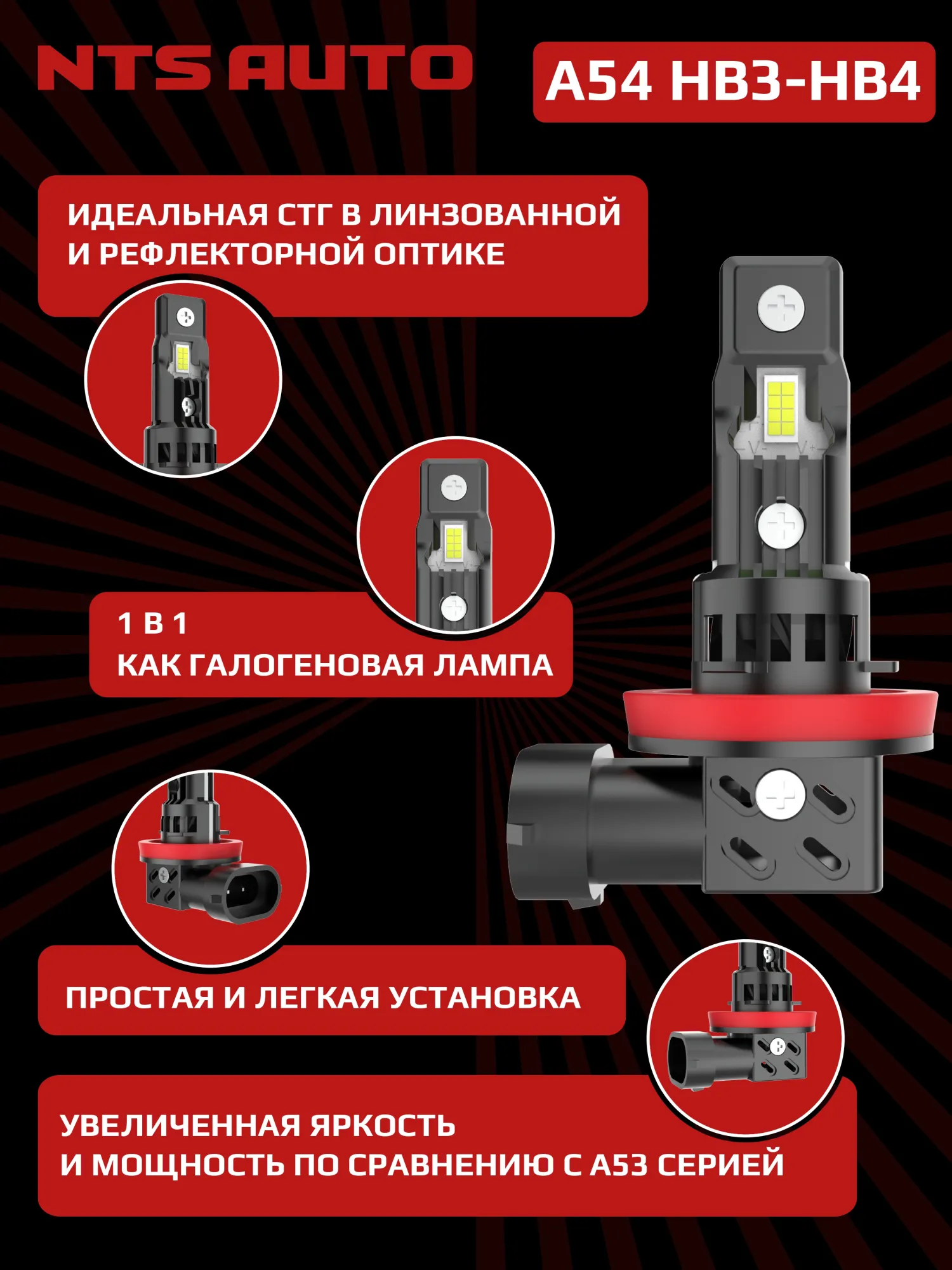 Светодиодные лампы A54 HB3/HB4/HIR2 6300К