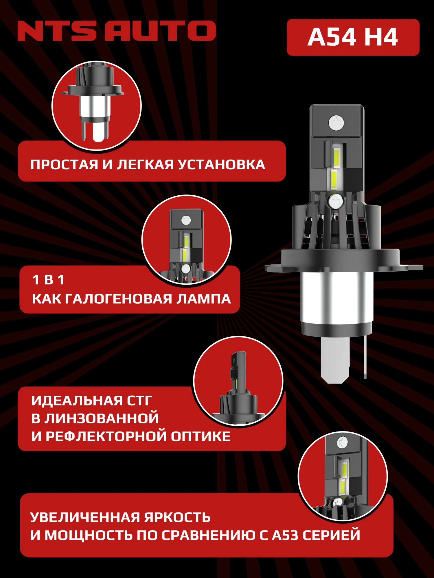 Светодиодные лампы A54 H4/H19 6300К Светодиодные лампы A54 H4/H19 6300К